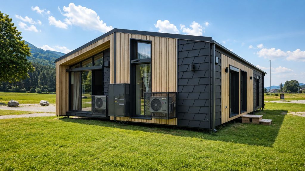 Diamond Vario Deluxe mit Massivmodul-Architektur, Holzfassade und Rautenblende - Lieferung nach Oberoesterreich.